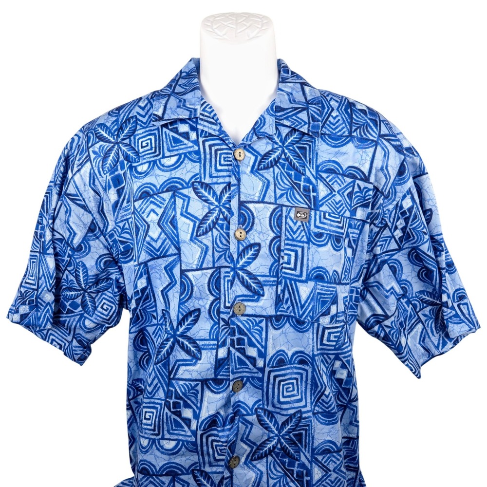 Quiksilver Hawaiian Shirt Geometric Print Button Up Short Sleeve Mens M‎